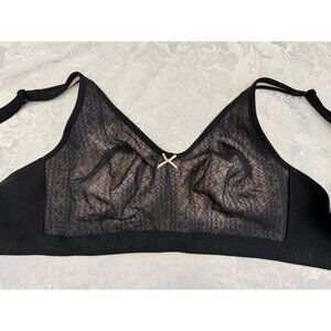 Cacique Size 48B Unlined‎ Full Coverage No Wire Bra Black And Pink Lace Overlay